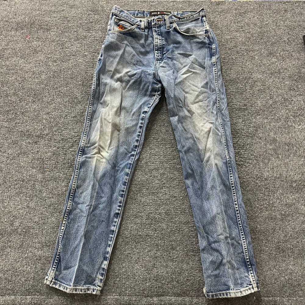 Wrangler Jeans Mens Size 33x34 Blue Relaxed Flame Resistant FR Workwear Stained
